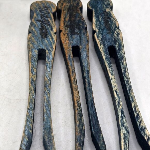 "5/$25" Vintage Upcycled Distressed Blue Wood Clothes Pins, Set Of 3 - Picture 3 of 5